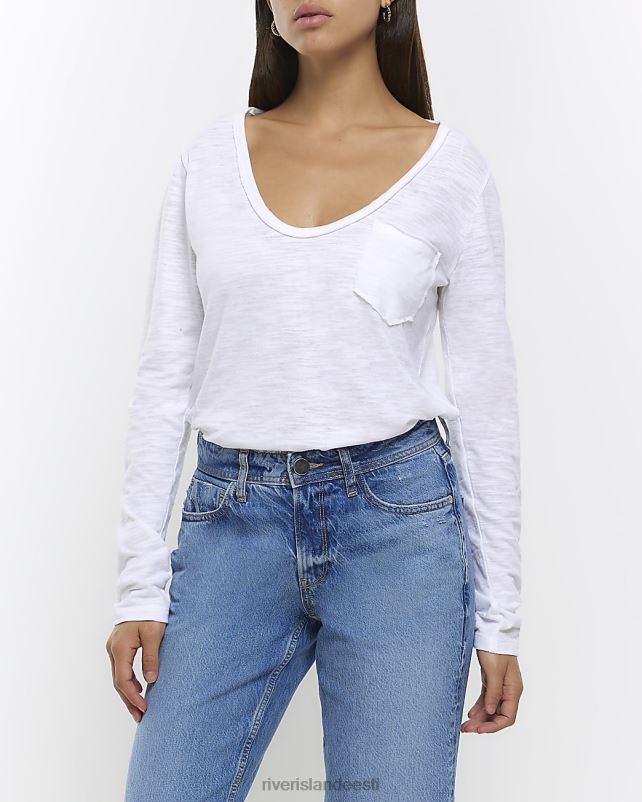 kehakate valge naised River Island tasku pikkade varrukatega top 44TLL4234