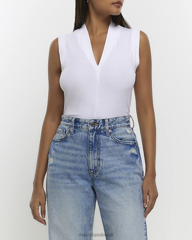 kehakate valge naised River Island v-kaelusega tank top 44TLL1205
