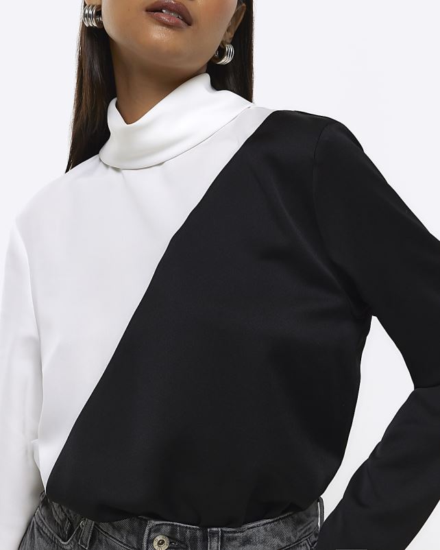 kehakate valge naised River Island värviplokk kõrge kaelusega topp 44TLL4481