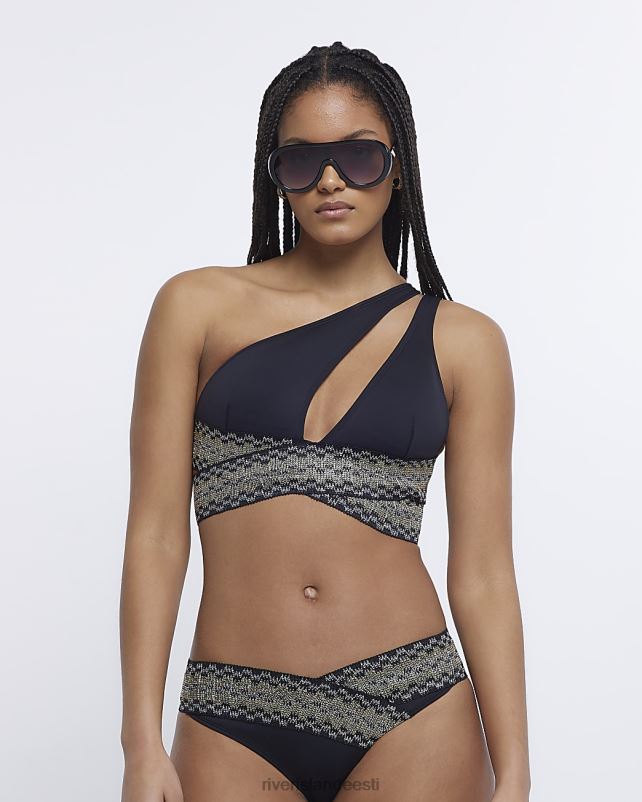 kehakate must naised River Island kortsutatud asümmeetriline bikiinitops 44TLL1915