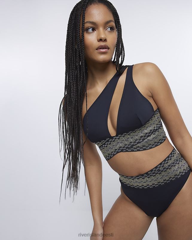 kehakate must naised River Island kortsutatud asümmeetriline bikiinitops 44TLL1915
