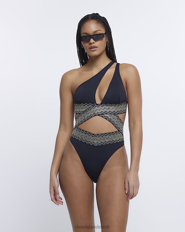 kehakate must naised River Island shirred asümmeetriline ujumistrikoo 44TLL4868