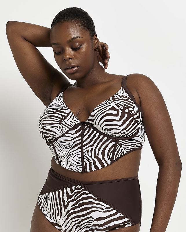 kehakate pruun naised River Island pluss loomamustriga sukeldumisbikiinitops 44TLL5161