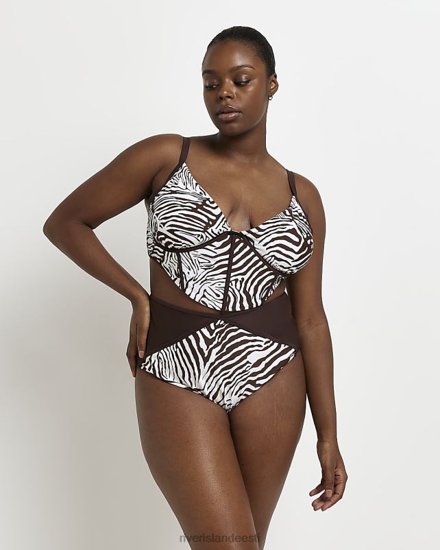kehakate pruun naised River Island pluss loomamustriga sukeldumisbikiinitops 44TLL5161
