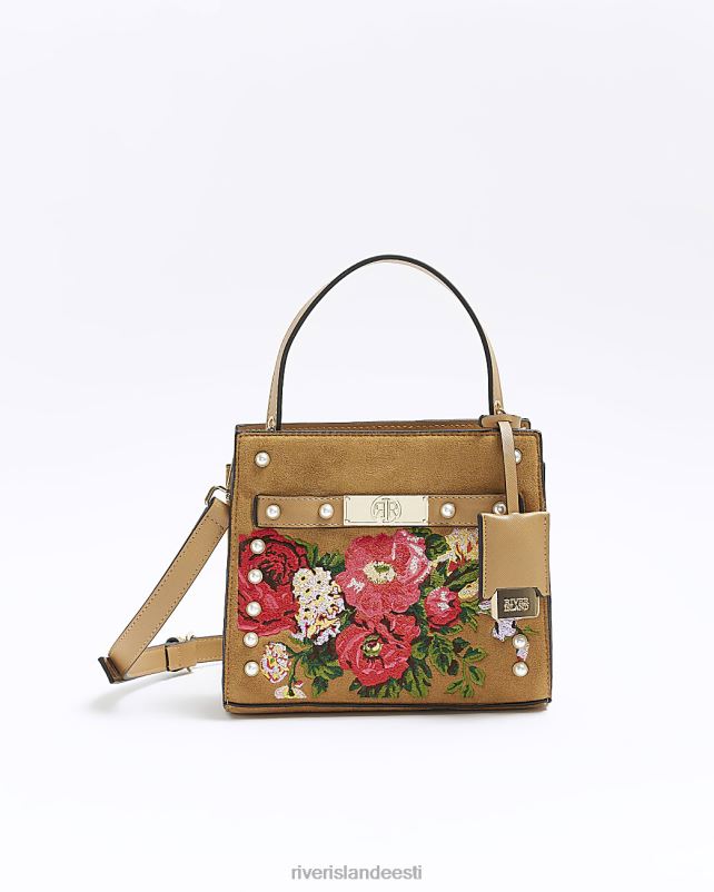 tarvikud pruun naised River Island suedette tikitud lilleline kandekott 44TLL4461