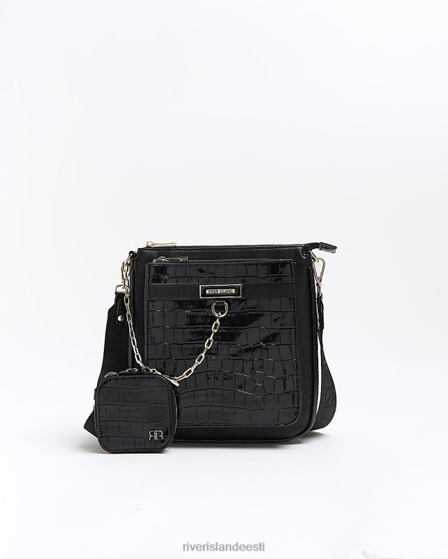 tarvikud must naised River Island Croc reljeefne messenger kott 44TLL4698