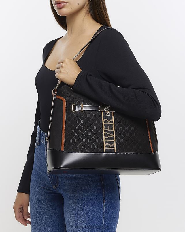 tarvikud must naised River Island ri monogramm vööga õlakott 44TLL912