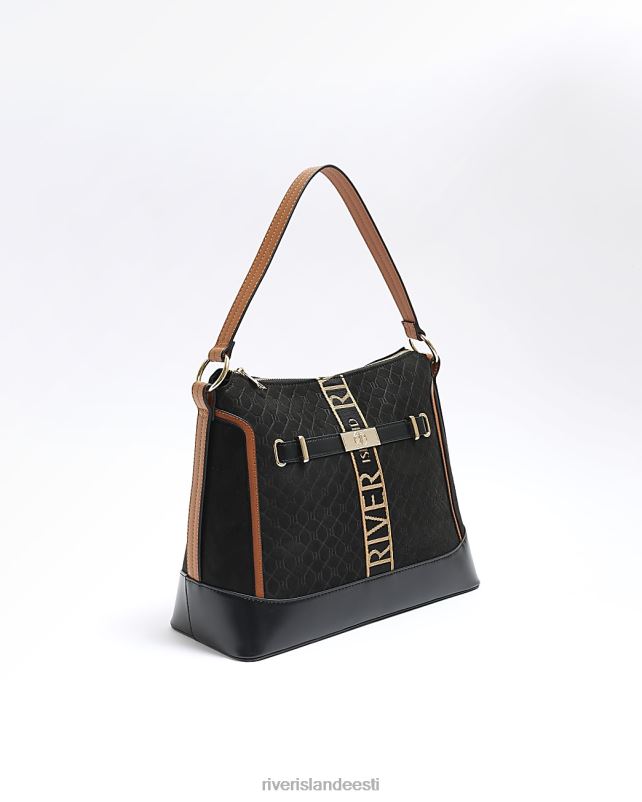 tarvikud must naised River Island ri monogramm vööga õlakott 44TLL912