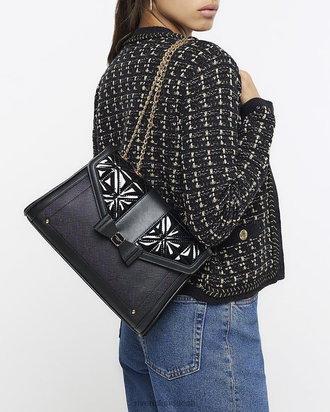 tarvikud must naised River Island tepitud vibudetailidega õlakott 44TLL697