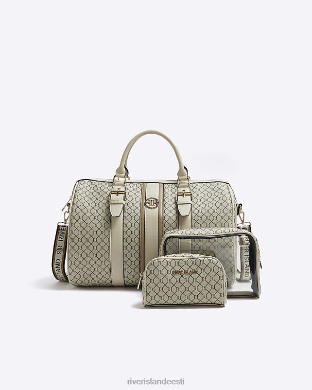 tarvikud beež naised River Island ri monogramm reisikoti komplekt 44TLL4209