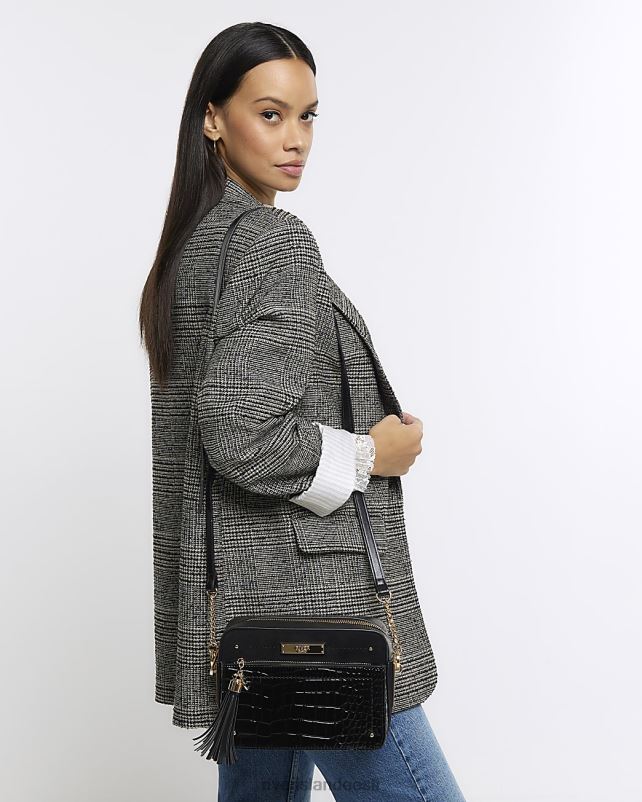 tarvikud must naised River Island Croc reljeefne kett cross body kott 44TLL3719