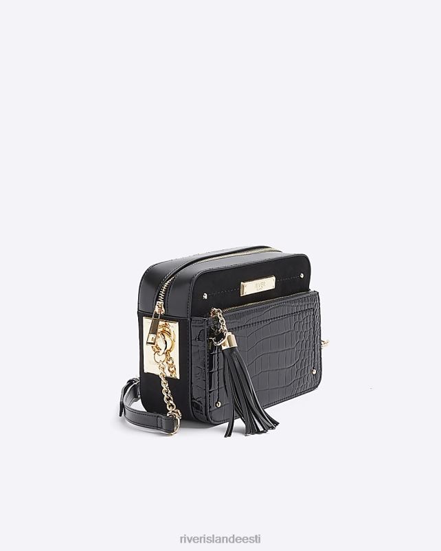 tarvikud must naised River Island Croc reljeefne kett cross body kott 44TLL3719