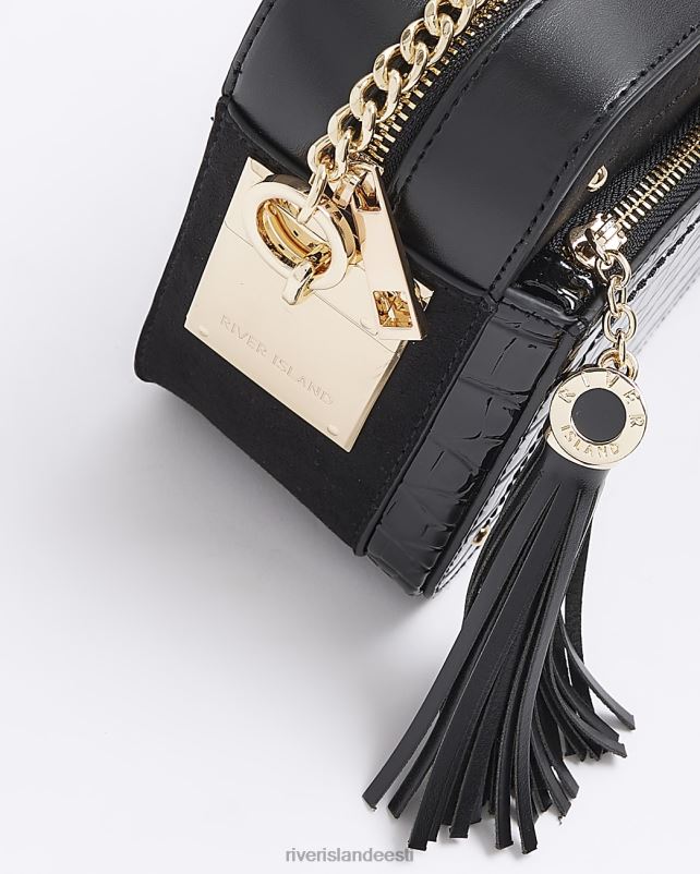 tarvikud must naised River Island Croc reljeefne kett cross body kott 44TLL3719