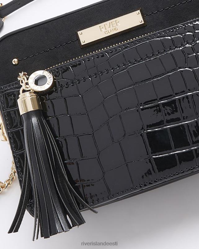 tarvikud must naised River Island Croc reljeefne kett cross body kott 44TLL3719