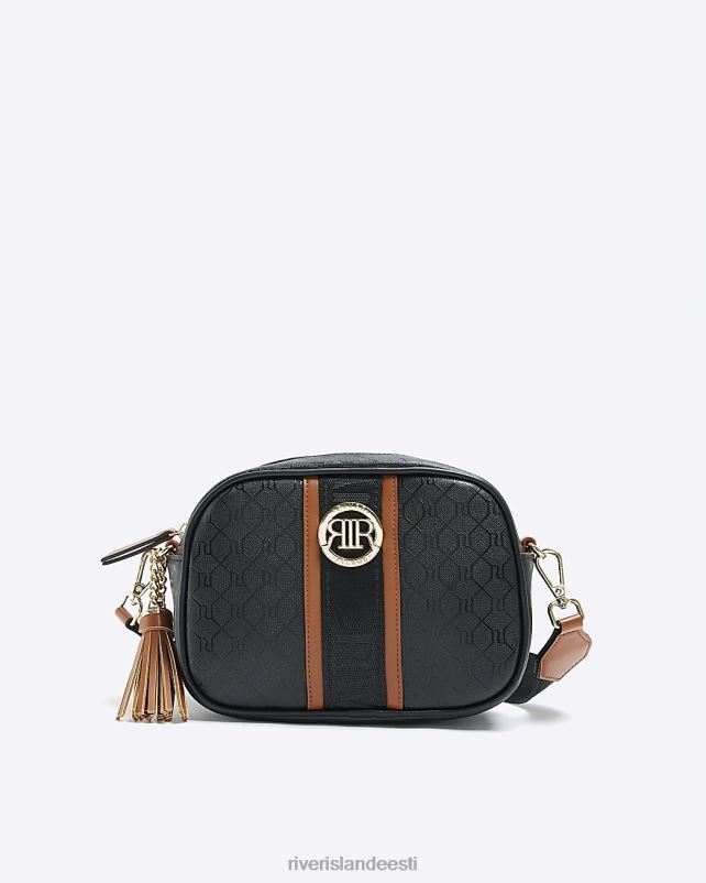 tarvikud must naised River Island monogramm risti keha kott 44TLL934