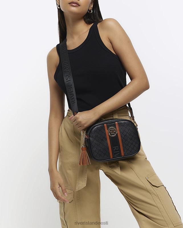 tarvikud must naised River Island monogramm risti keha kott 44TLL934