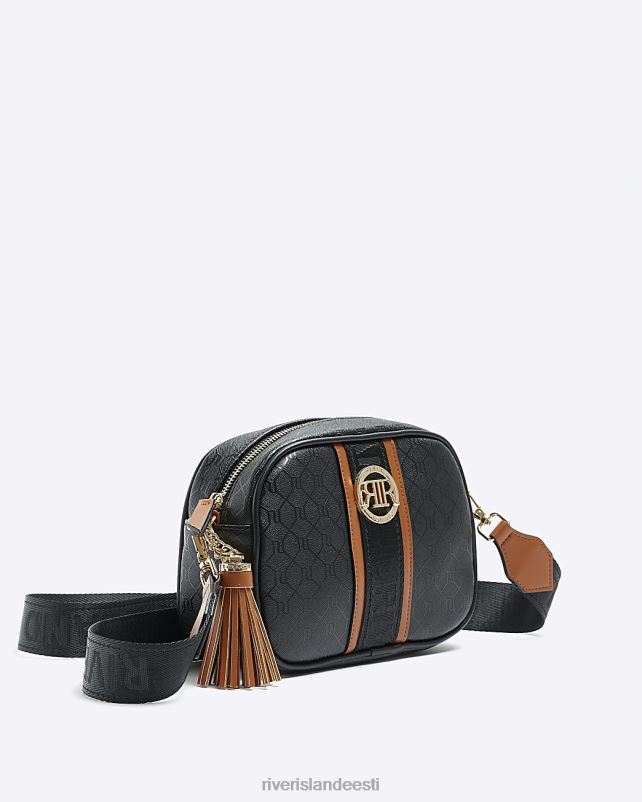 tarvikud must naised River Island monogramm risti keha kott 44TLL934