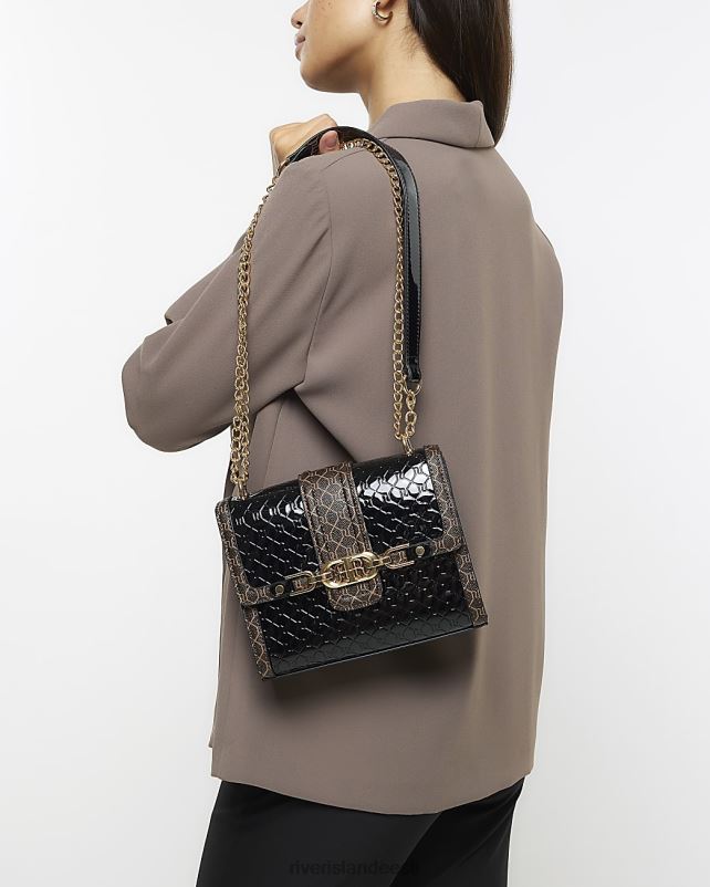 tarvikud must naised River Island reljeefse ri monogrammiga risti kehakott 44TLL3804