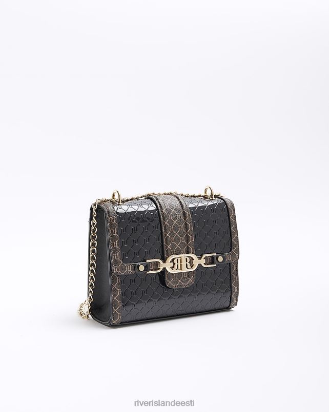 tarvikud must naised River Island reljeefse ri monogrammiga risti kehakott 44TLL3804