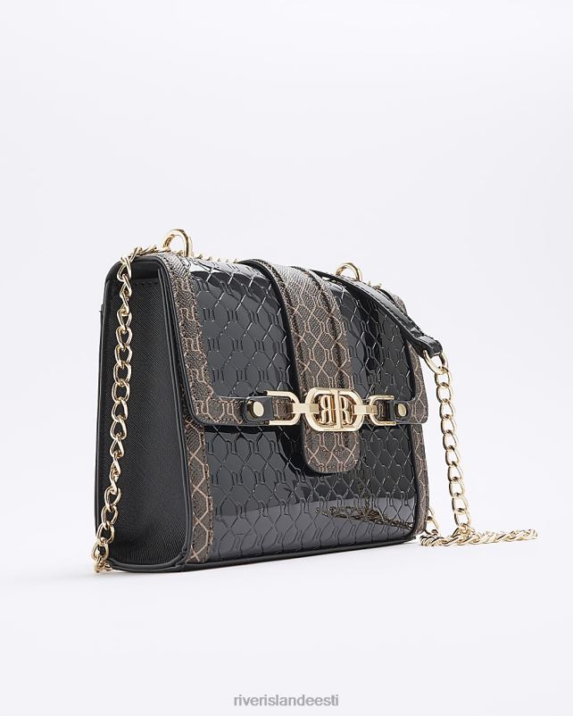 tarvikud must naised River Island reljeefse ri monogrammiga risti kehakott 44TLL3804