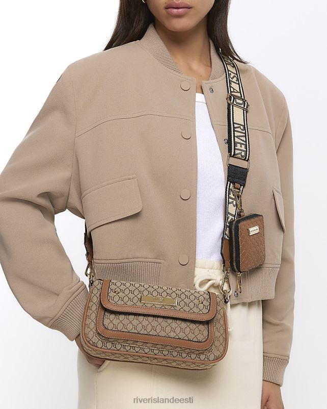 tarvikud pruun naised River Island žakaarmonogrammiga ristkorpuse kott 44TLL483