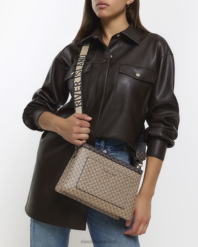 tarvikud pruun naised River Island monogramm crossbody kott 44TLL611
