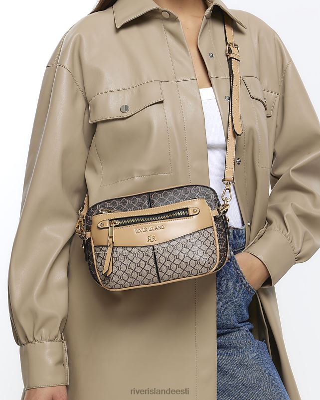 tarvikud pruun naised River Island ri monogramm väike risti kehakott 44TLL523