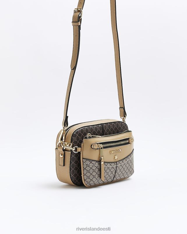 tarvikud pruun naised River Island ri monogramm väike risti kehakott 44TLL523