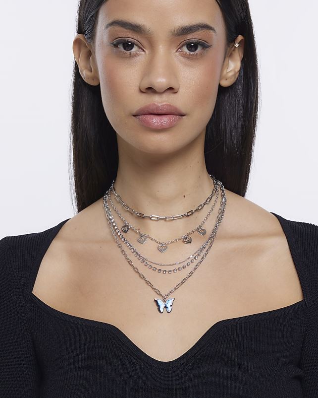 tarvikud hõbedane naised River Island mitmerealine võlukaelakee 44TLL4892