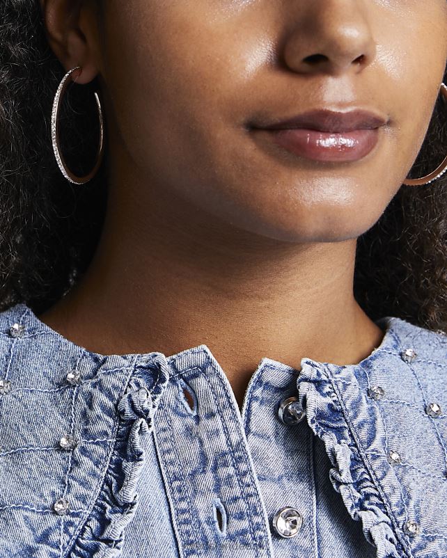 tarvikud hõbedane naised River Island teemantrõngaga kõrvarõngad 44TLL4002