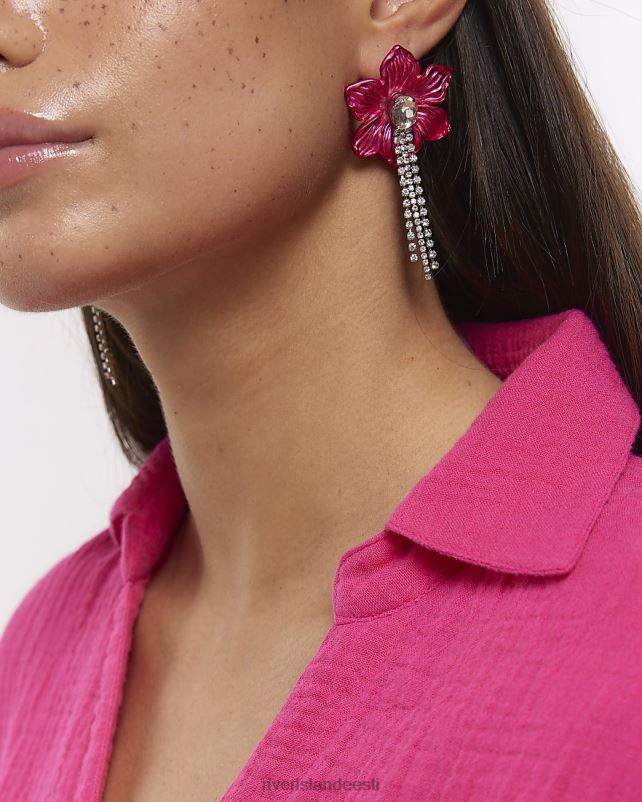 tarvikud roosa naised River Island lillelised teemantkõrvarõngad 44TLL1348