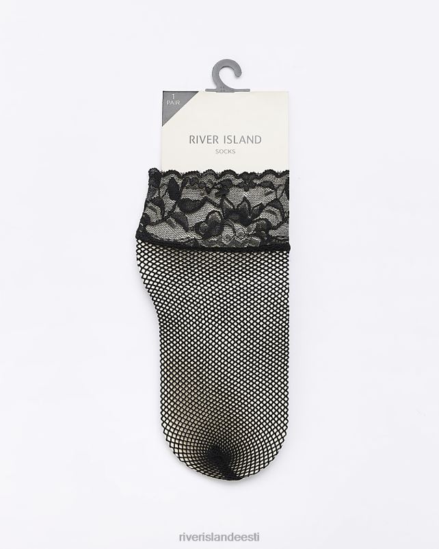 tarvikud must naised River Island võrkpitsiga ääristatud sokid 44TLL4204