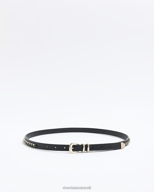 tarvikud must naised River Island keti detail kõhn vöö 44TLL4438