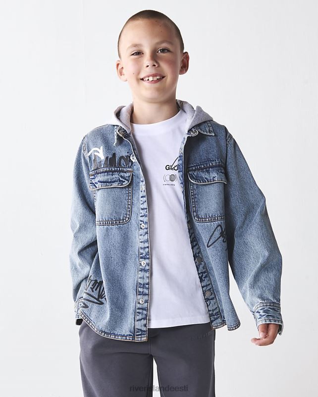 kehakate sinine poisid River Island b denim graafiline overshirt komplekt 44TLL6840