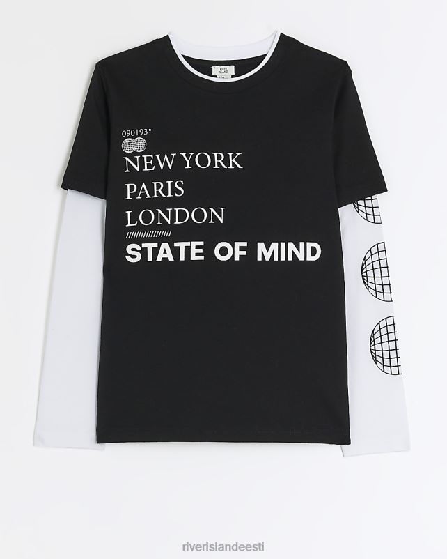 kehakate must poisid River Island b graafiline pikkade varrukatega T-särk 44TLL6853