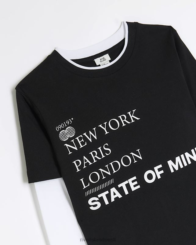 kehakate must poisid River Island b graafiline pikkade varrukatega T-särk 44TLL6853