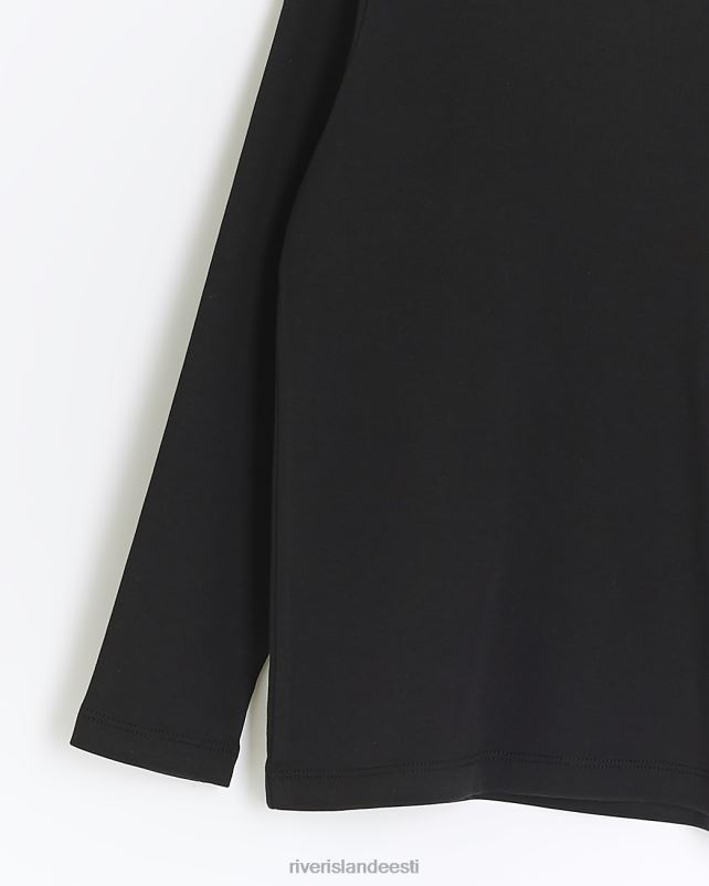 kehakate must poisid River Island b ri pikkade varrukatega T-särk 44TLL3620