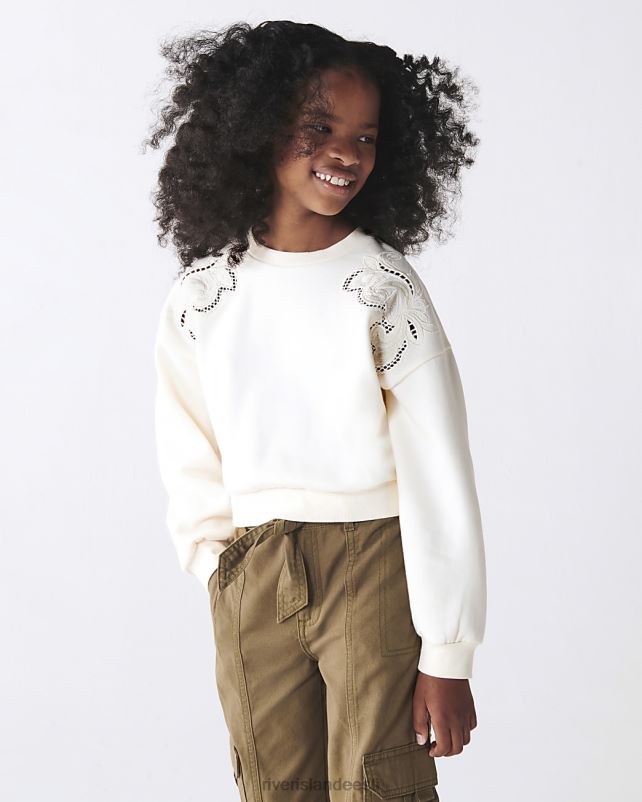 kehakate ekru tüdrukud River Island g välja lõigatud tikitud dressipluus 44TLL6169