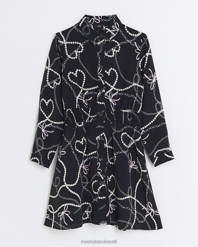 kehakate must tüdrukud River Island g ketiga mustriga särkkleit 44TLL6027