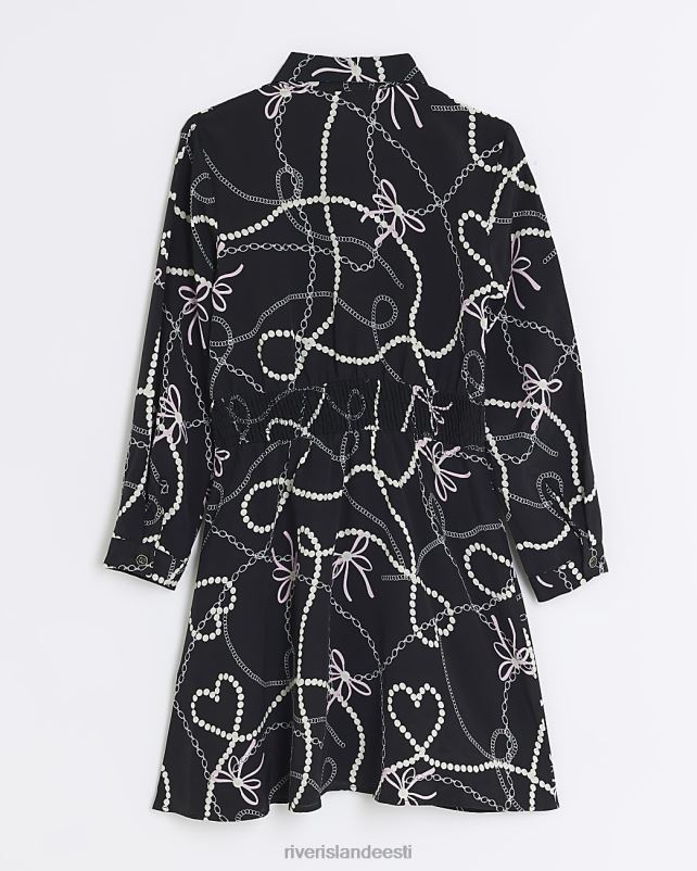 kehakate must tüdrukud River Island g ketiga mustriga särkkleit 44TLL6027