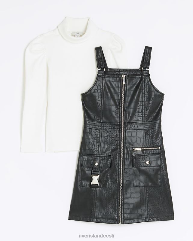 kehakate must tüdrukud River Island g kunstnahast pinafore kleit 44TLL6146