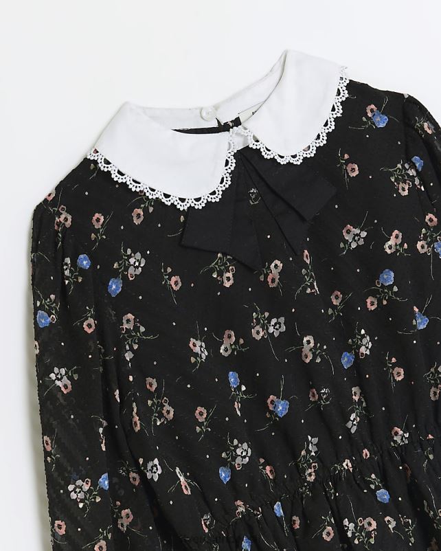 kehakate must tüdrukud River Island g lilleline kraega särkkleit 44TLL6222