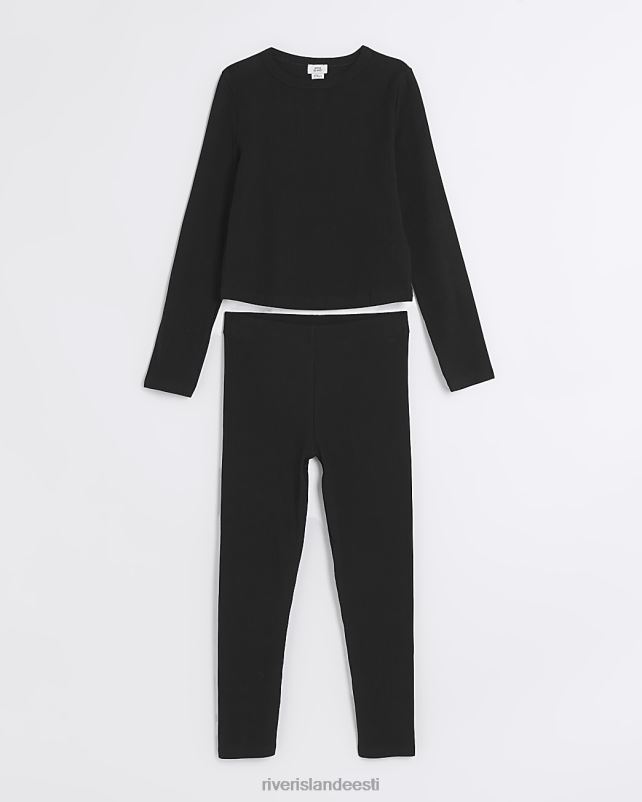 kehakate must tüdrukud River Island g pikkade varrukatega topp ja retuusid 44TLL3255