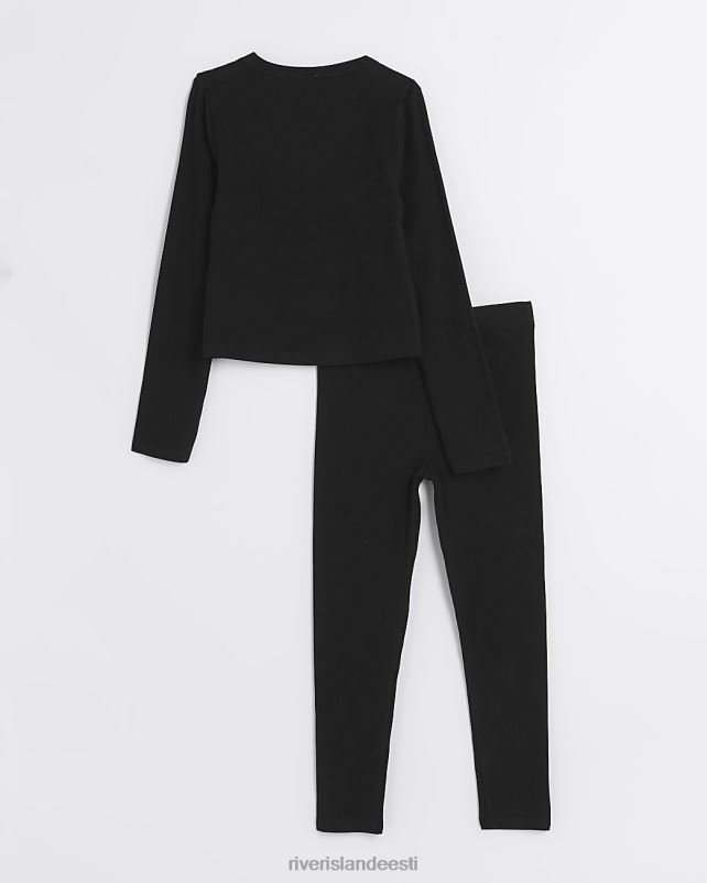 kehakate must tüdrukud River Island g pikkade varrukatega topp ja retuusid 44TLL3255