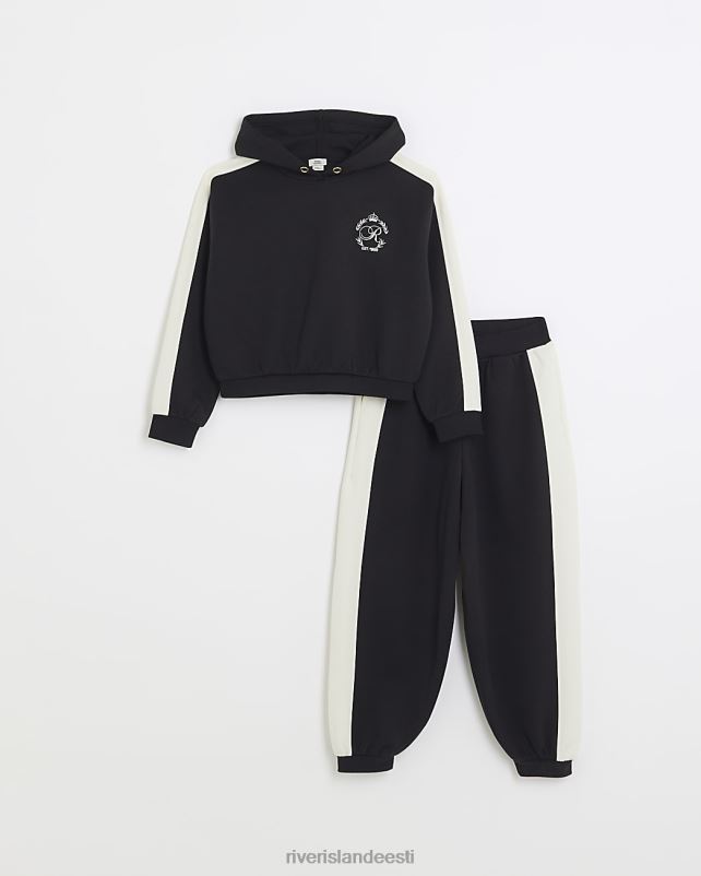 kehakate must tüdrukud River Island g teibitud hoodie ja sörkpükste komplekt 44TLL6166