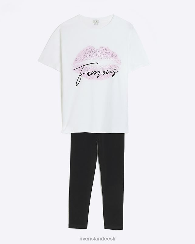 kehakate valge tüdrukud River Island g huulte prindiga t-särgi komplekt 44TLL6188
