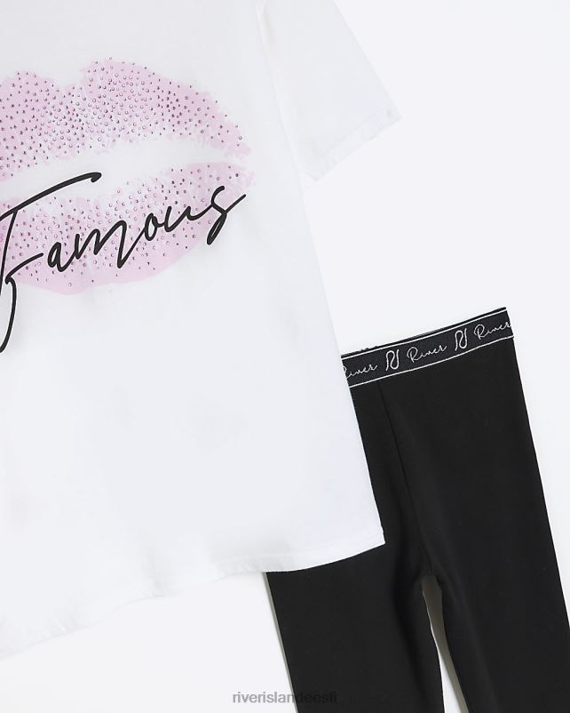 kehakate valge tüdrukud River Island g huulte prindiga t-särgi komplekt 44TLL6188