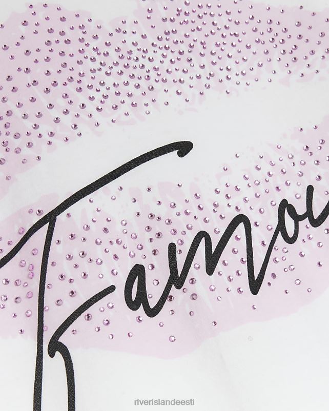 kehakate valge tüdrukud River Island g huulte prindiga t-särgi komplekt 44TLL6188