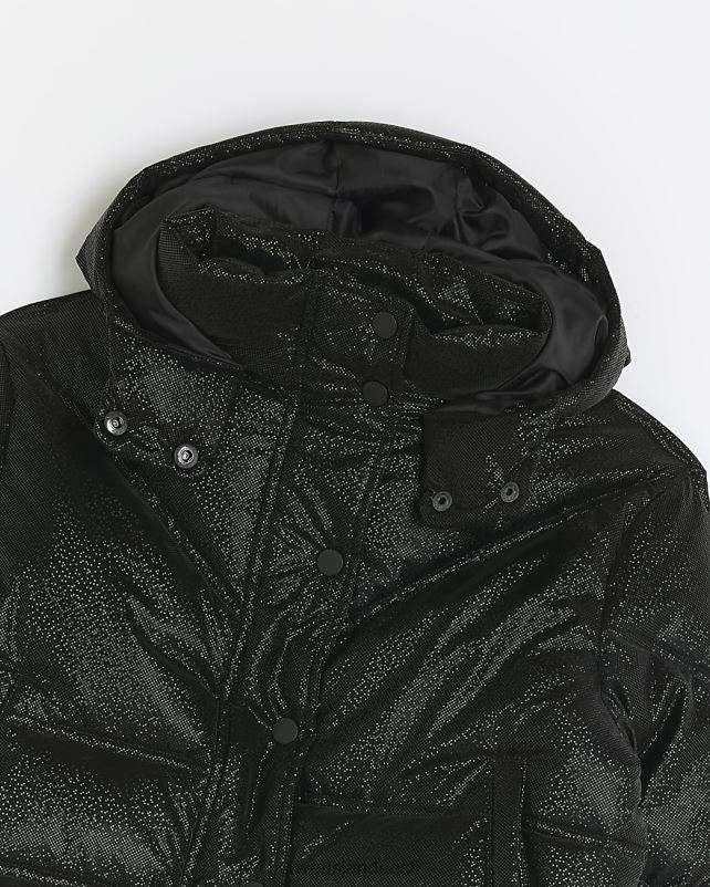 kehakate must tüdrukud River Island g glitter kapuutsiga puhvermantel 44TLL6126