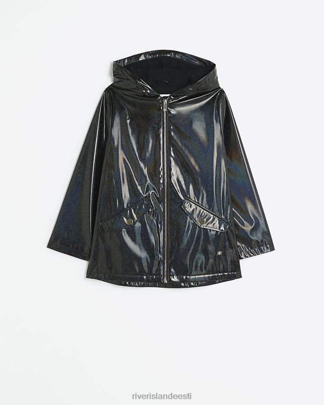 kehakate must tüdrukud River Island g glitter kapuutsiga vihmamantel 44TLL3358